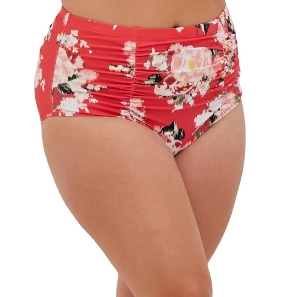 torrid Nice Ikat Floral Print Ruched High Rise Bikini Bottom 4X NEW